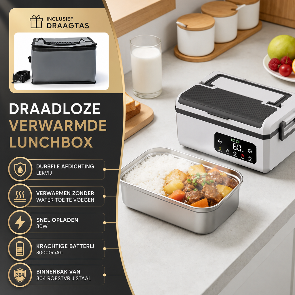 WarmMeal | Zelfverwarmende lunchbox | Zelfverwarmende Lunchbox Draadloos 1300ML – Elektrische Bento Box zonder Water, Oplaadbare Warme Maaltijd voor Onderweg en Werk