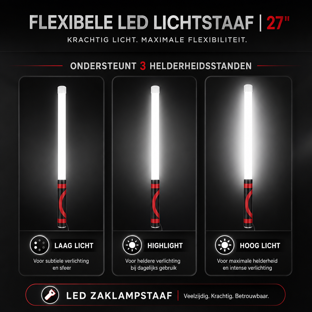 FlexBeam | Buigbare LED-werklamp | Buigbare LED Zaklamp 30 Inch – Flexibele Oplaadbare Werklamp met 3 Helderheidsniveaus, Handsfree Verlichting voor Klussen