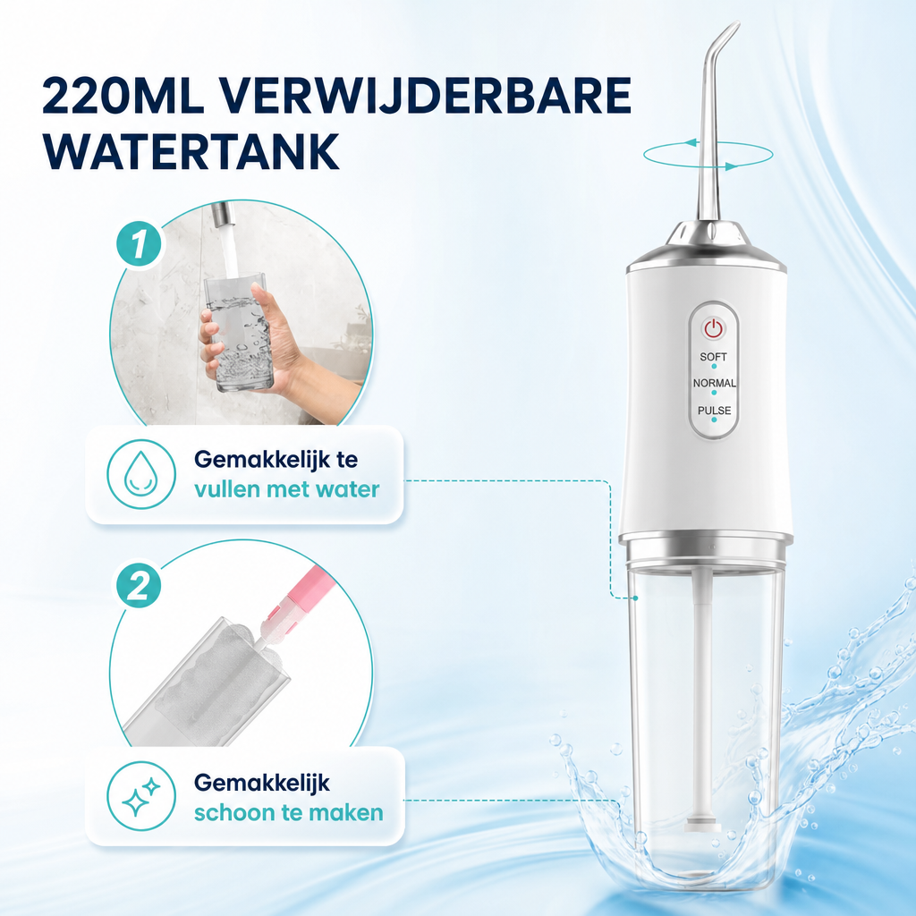 OraJet | Draagbare monddouche/waterflosser | Draagbare Monddouche Waterflosser USB Oplaadbaar – Tandenstoker met 4 Jet Tips, 220ml Tank, 3 Reinigingsmodi voor Gezond Tandvlees
