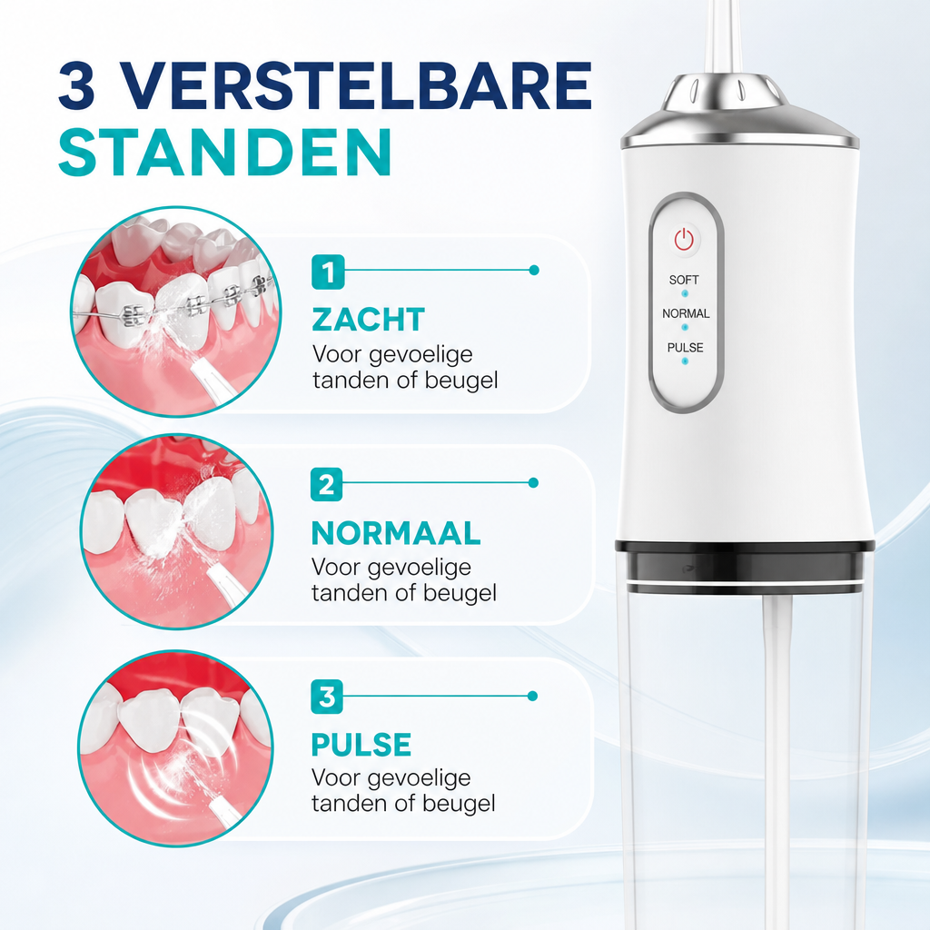 OraJet | Draagbare monddouche/waterflosser | Draagbare Monddouche Waterflosser USB Oplaadbaar – Tandenstoker met 4 Jet Tips, 220ml Tank, 3 Reinigingsmodi voor Gezond Tandvlees