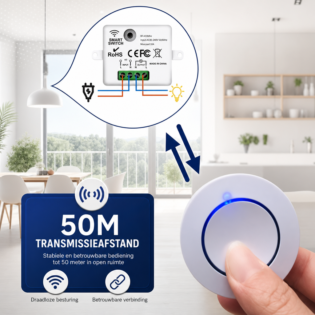 HomeLink | Draadloze lichtschakelaar met afstandsbediening | RF433MHz Draadloze Lichtschakelaar Afstandsbediening 220V 110V – Smart Wandschakelaar Relais Ontvanger voor LED Verlichting