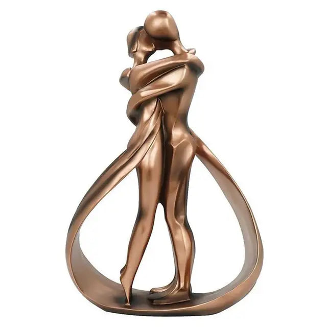 Serenio Sculptuur Omhelzend Paar - Bronskleurig Beeld van Kunsthars als Woondecoratie en Cadeau voor Liefde en Verbondenheid
