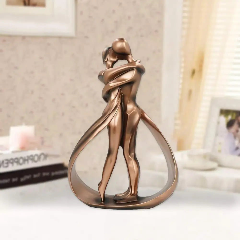 Serenio Sculptuur Omhelzend Paar - Bronskleurig Beeld van Kunsthars als Woondecoratie en Cadeau voor Liefde en Verbondenheid