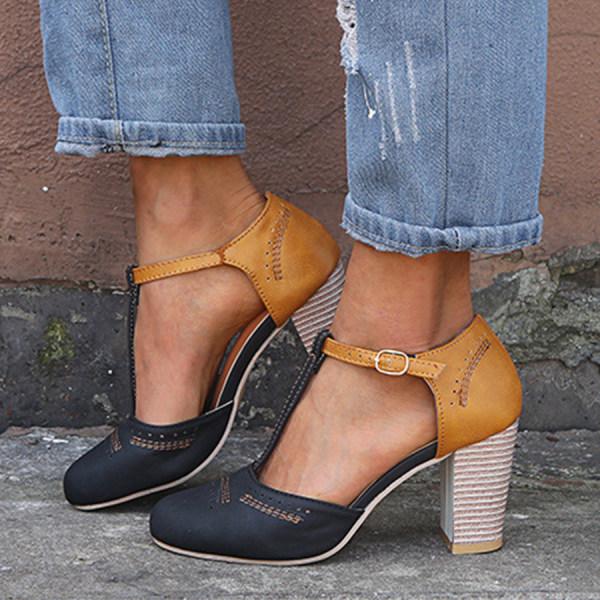 Pumps met Hak – Vintage T-Bandje & Tweekleurig Ontwerp