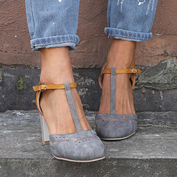 Pumps met Hak – Vintage T-Bandje & Tweekleurig Ontwerp
