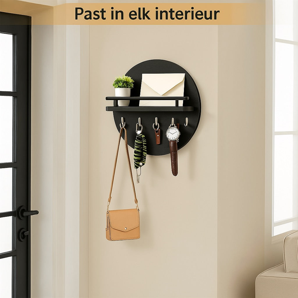 Ronde Houten Sleutelhouder – Milieuvriendelijke Wandorganizer voor Sleutels en Kleine Accessoires