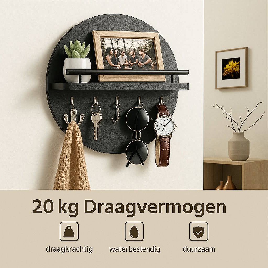 Ronde Houten Sleutelhouder – Milieuvriendelijke Wandorganizer voor Sleutels en Kleine Accessoires