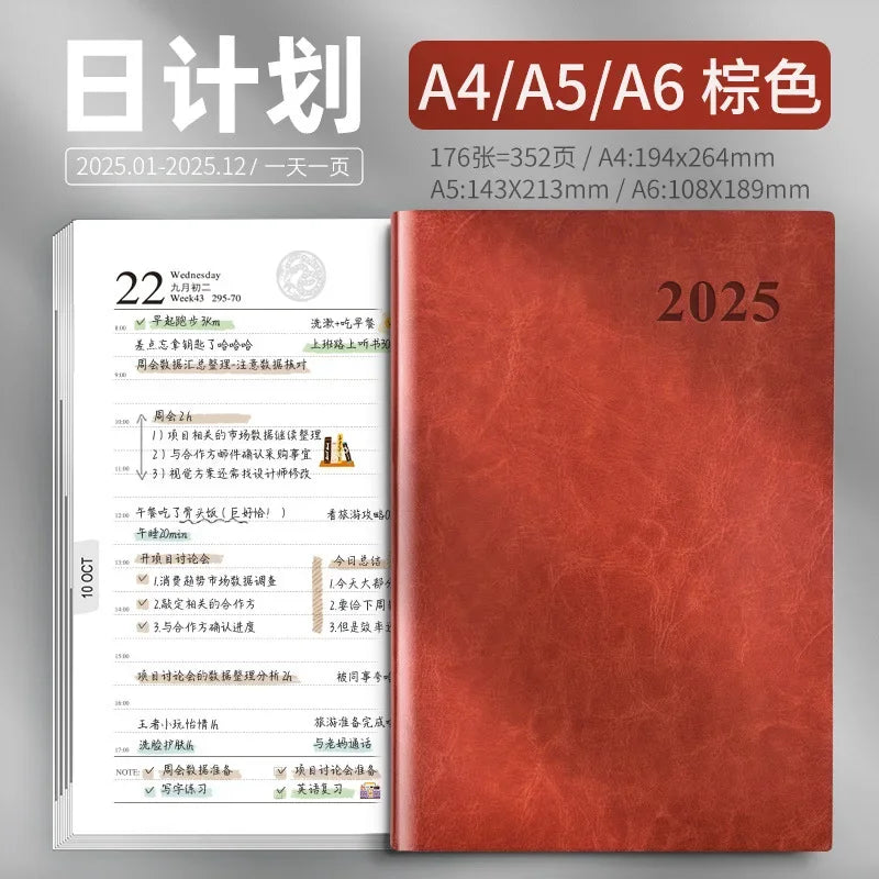 A4 zachte lederen planner 2025/2026 | Agenda | Notitieboek met jaarkalender en efficiënte planning