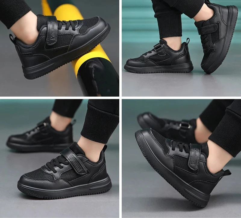 Casual Sneaker Jongens | Zwart Leren Wandelschoenen - Lichtgewicht & Antislip Sportschoenen