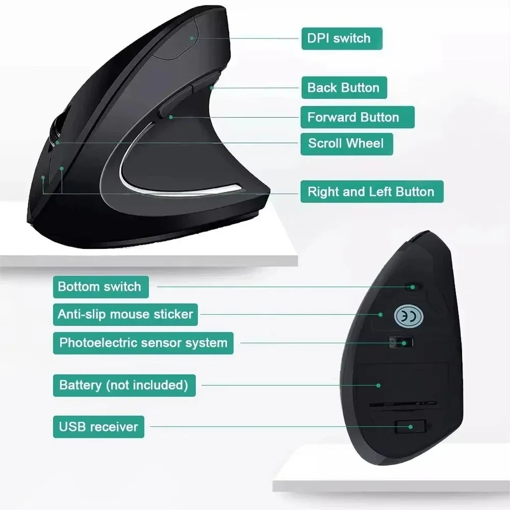 Silentix Verticale Ergonomische Muis 2.4GHz 3 DPI Instellingen | Ergonomische Muis | Optische Draadloze Muis voor Laptop & Desktop Computer