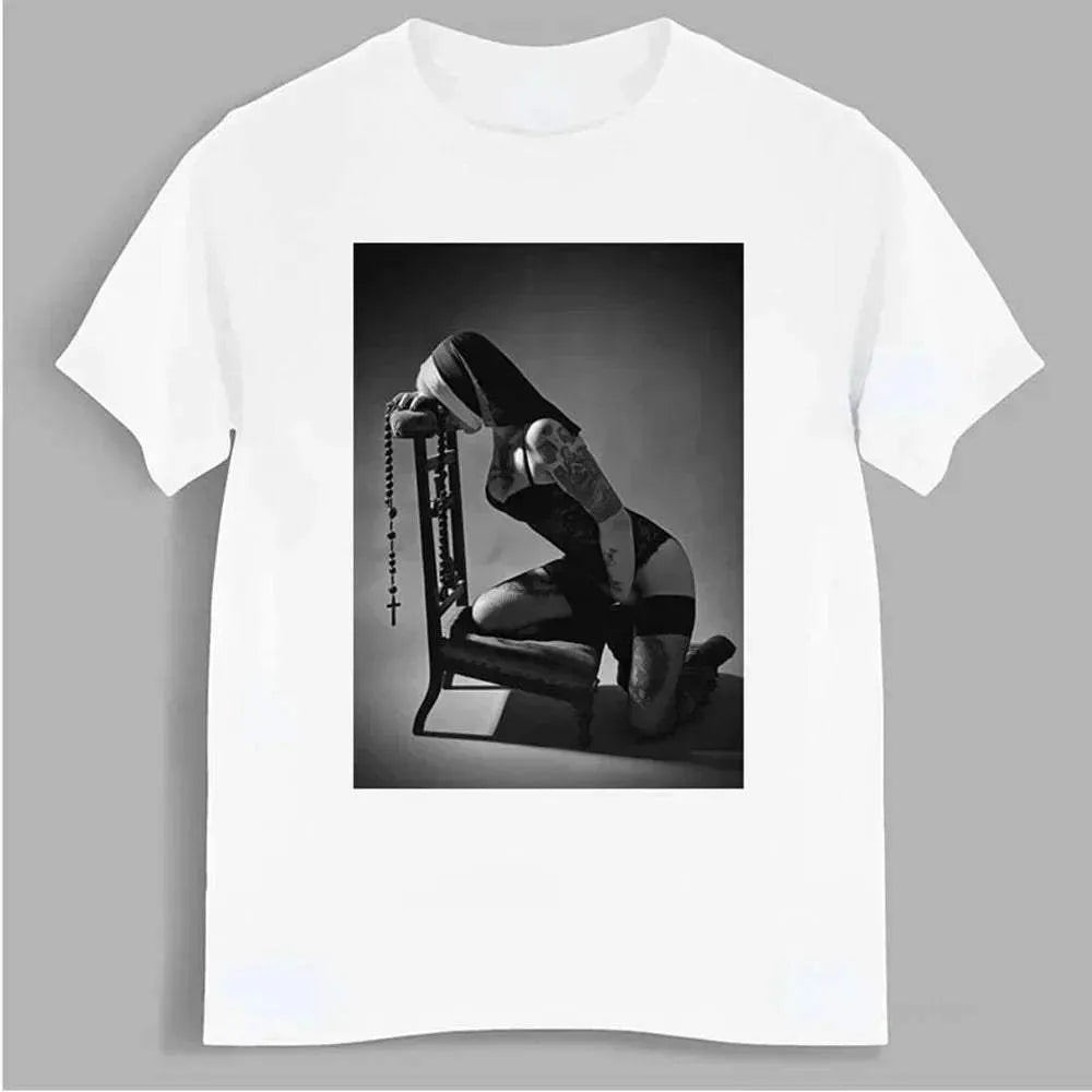 Summer Nun Nun Smokes Print TShirt Distinctive Play Bowling Women Hipster Tees Casual Streetwear Unisex Men T-shirts Clothing - Visconte