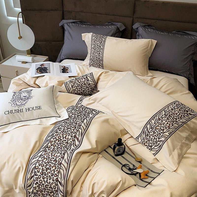 Leopard Grey Dekbedovertrekset - Egyptisch Katoen | Luxe Egyptisch katoen - Grijs met leopard design - Stijlvol en ademend voor dagelijks gebruik