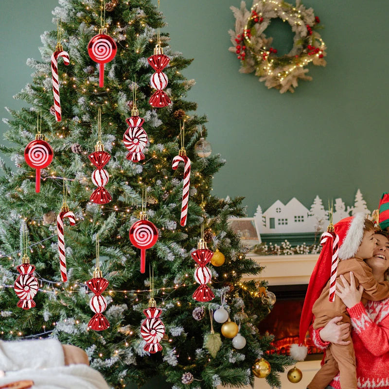 Set van 6 Kerst Lolly Ornamenten - Snoepstok Ontwerp, Perfect voor Kerstboomdecoratie en Nieuwjaarscadeau