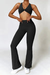 ELLIS | Flare Legging & Twist Crop Top Set - Black - Slimfit