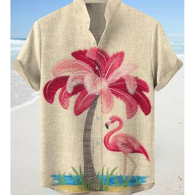 Hawaiian style men's shirt made of bamboo and linen material, lightweight and comfortable, with collar and button designcomforta - Visconte