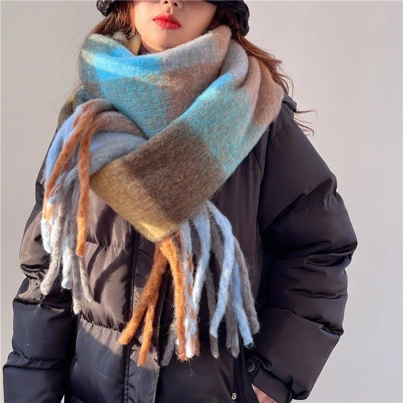 Maelle Grote Wintersjaal met Kleurverloop - Zachte Dik Geweven Sjaal met Franjes in Wolmix-Look - Warme Omslagdoek voor Dames in 7 Kleuren