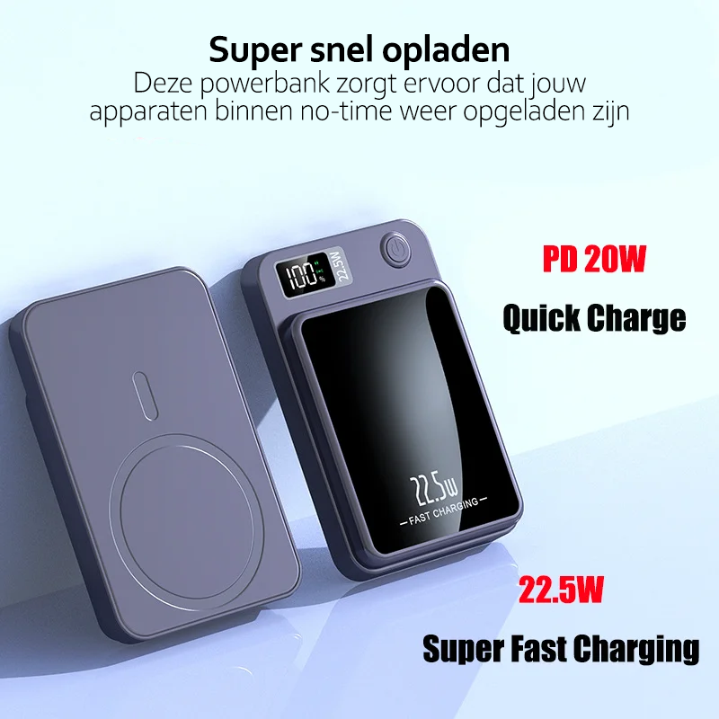 PowerCharge Pro | Draadloze Magnetische Powerbank | Draadloze Powerbank | Magsafe Powerbank