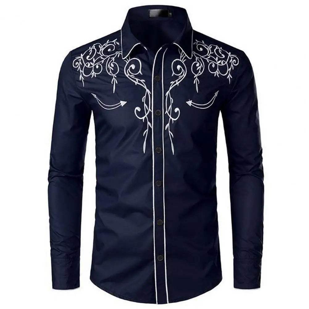 Overhemd Top Geborduurd Western Cowboyshirt Met Nauwsluitende Pasvorm Heren Casual Top Met Lange Mouwen Voor Single-Breasted Stijl - Visconte