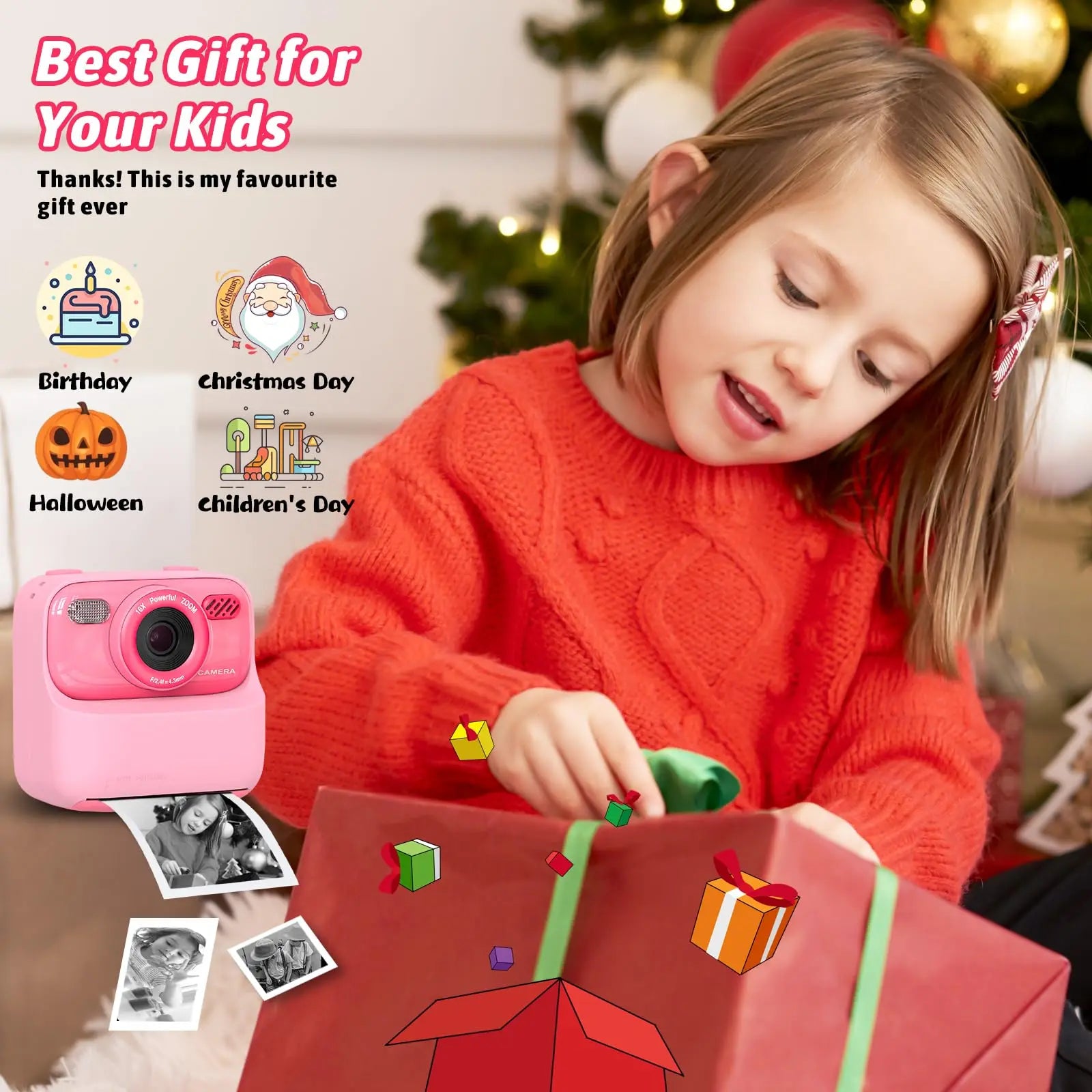 Kids Instant Camera - 1080P HD Selfie Digitale Camera Met 32G Print | Kerst- en Verjaardagscadeau