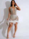 Feather Glam Dress | Slimfit | Luxe Veertjes - Perfect voor Winterse Feesten en Gala's