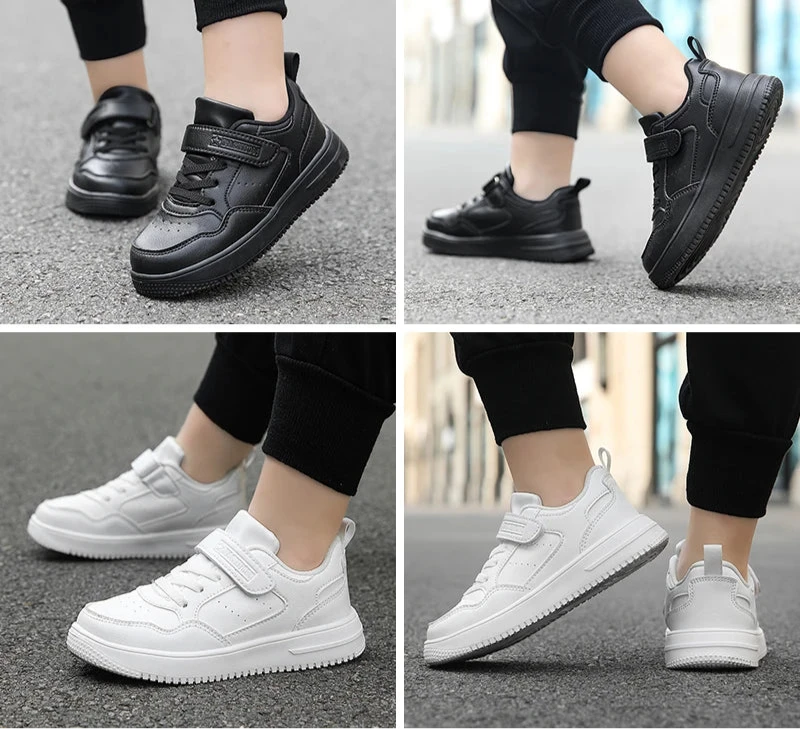 Casual Sneaker Jongens | Zwart Leren Wandelschoenen - Lichtgewicht & Antislip Sportschoenen