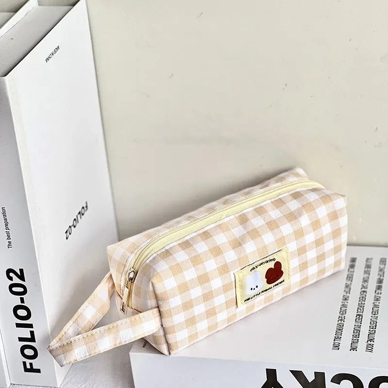 Kawaii geborduurde etui met kersenprint | Pennenzak | Japanse opbergcase voor schoolbenodigdheden