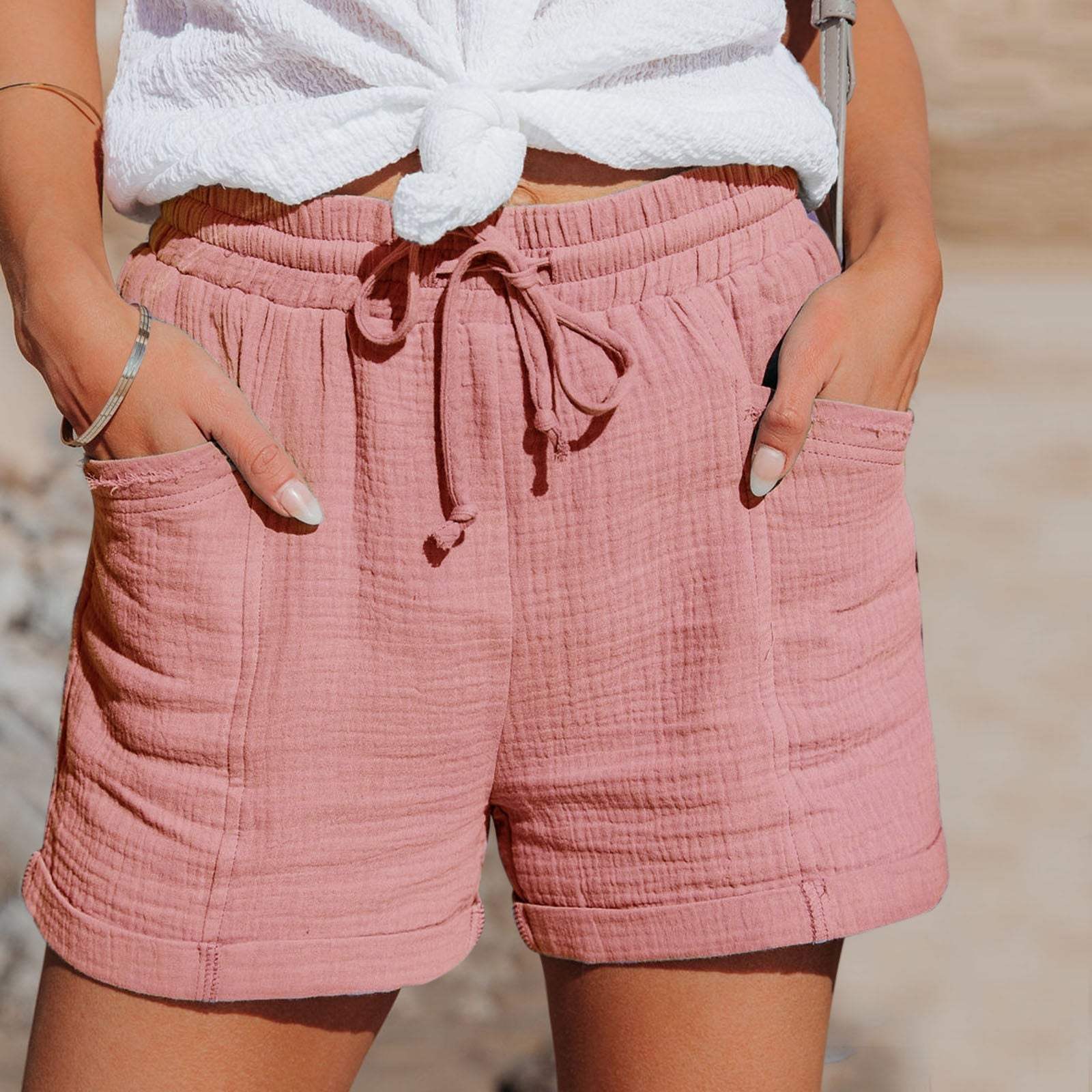 PrinStory Dames lichtgewicht rechte pijpen broek met elastische taille, zomer broek met trekkoord, dames broek met zakken, Bruin, XXL PrinStory Dames lichtgewicht rechte pijpen broek met elastische taille, zomer broek met trekkoord, dames broek met zakken, Bruin, XXL