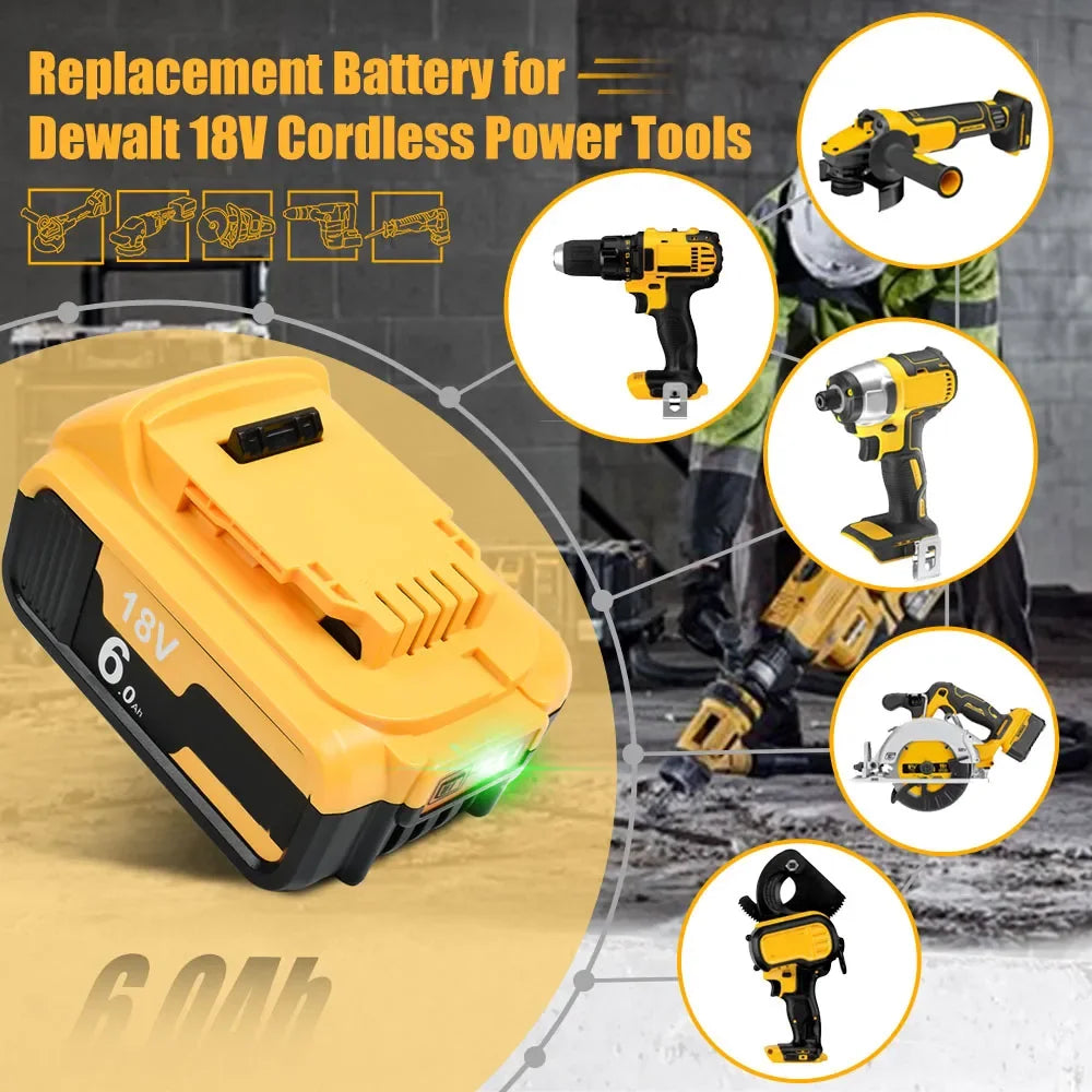 PowerCore 20V 3.0Ah/6.0Ah/9.0Ah Accu + Lader Compatibel met Dewalt DCB200 Serie | Accu Batterij | Vervangende Batterij Compatibel met Dewalt DCB206 DCB207 DCB204 DCB203