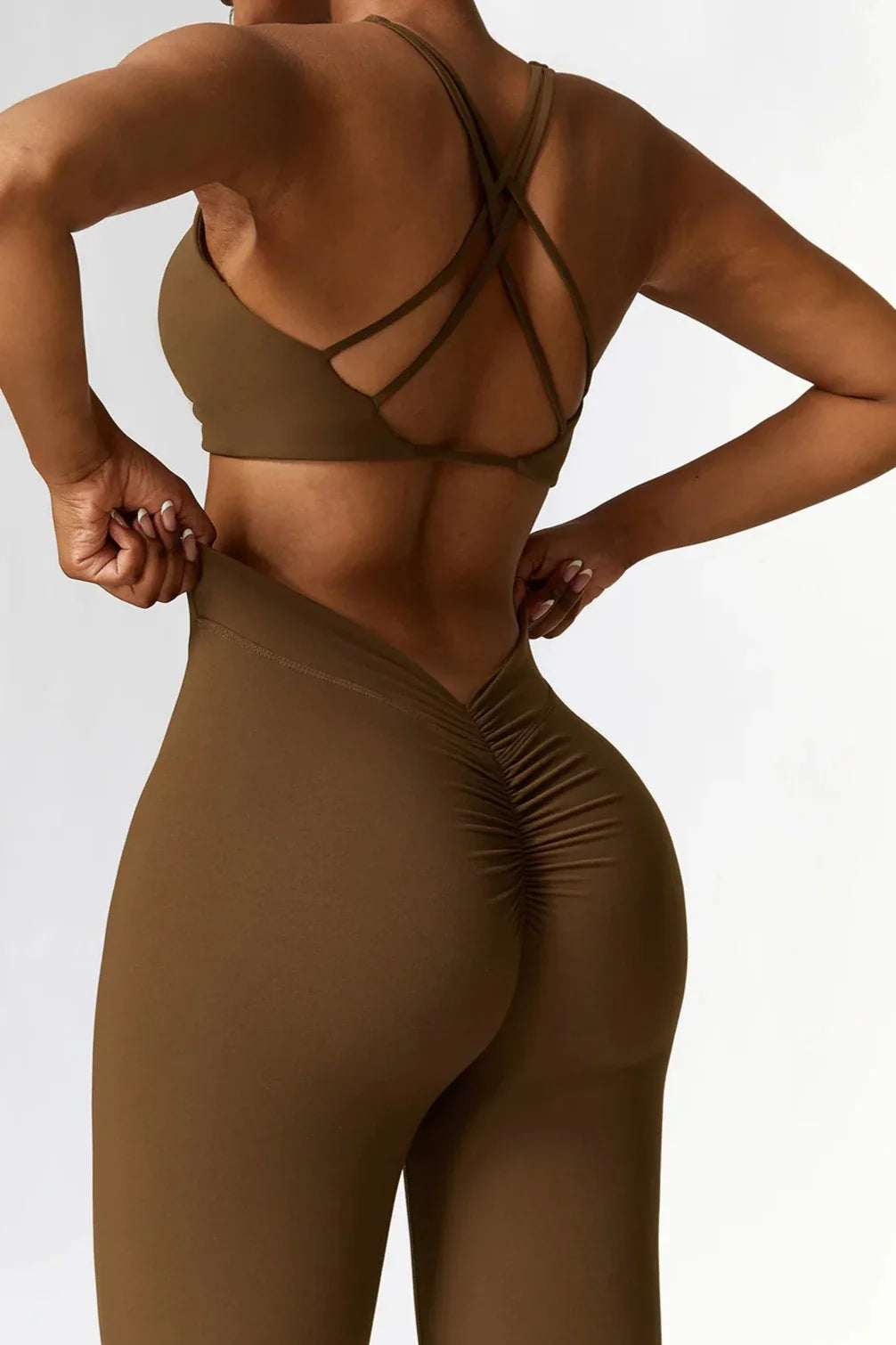 ELLIS | Flare Legging & Twist Crop Top Set - Ember Brown - Slimfit