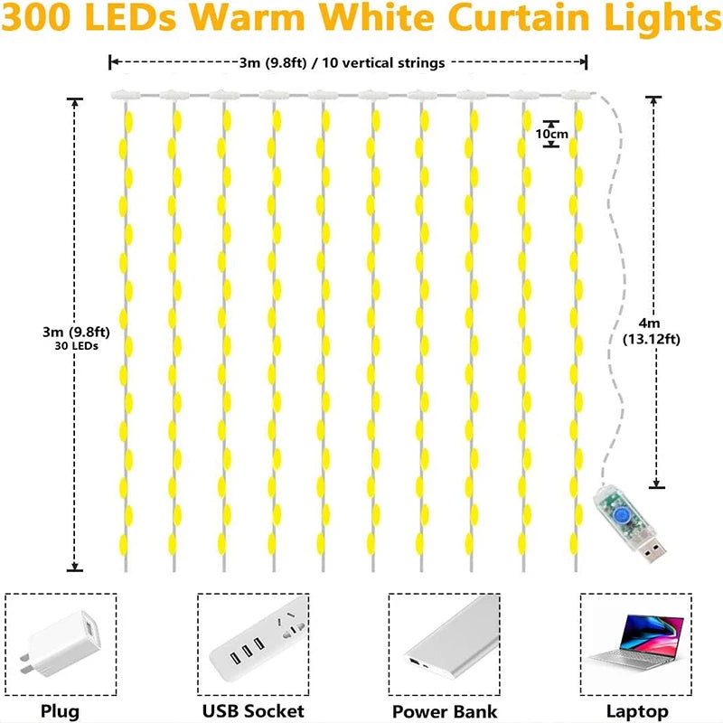 3X3M LED Verlicht Gordijn - Kerst - 8 Lichtmodus