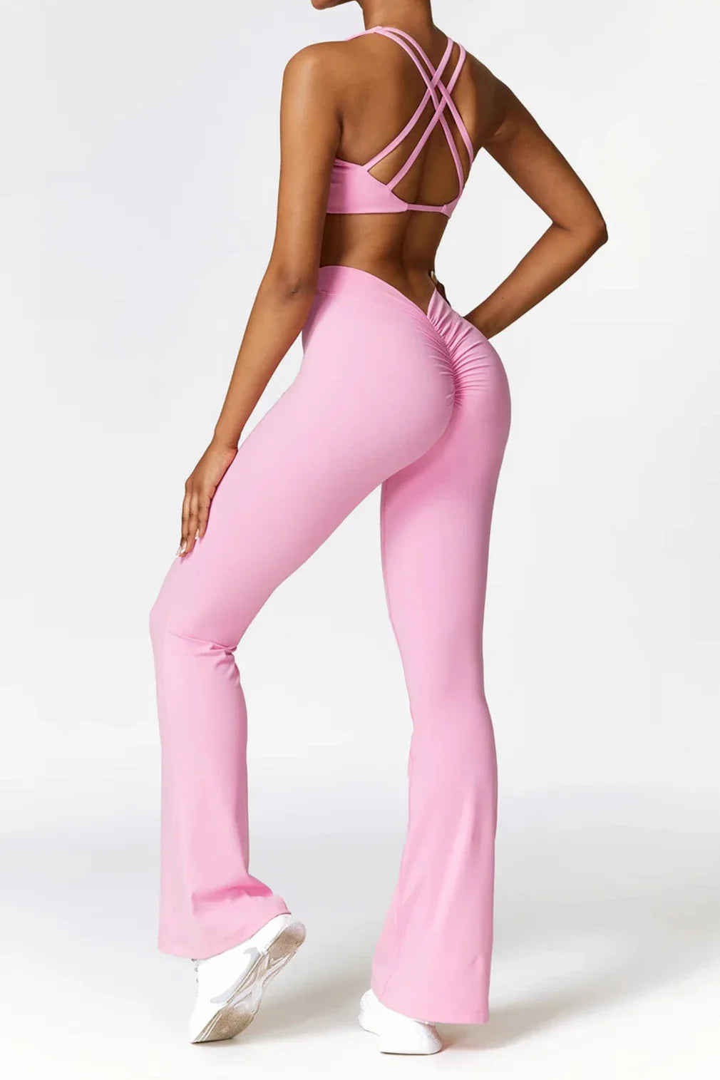 ELLIS | Flare Legging & Twist Crop Top Set - Rose Pink - Slimfit