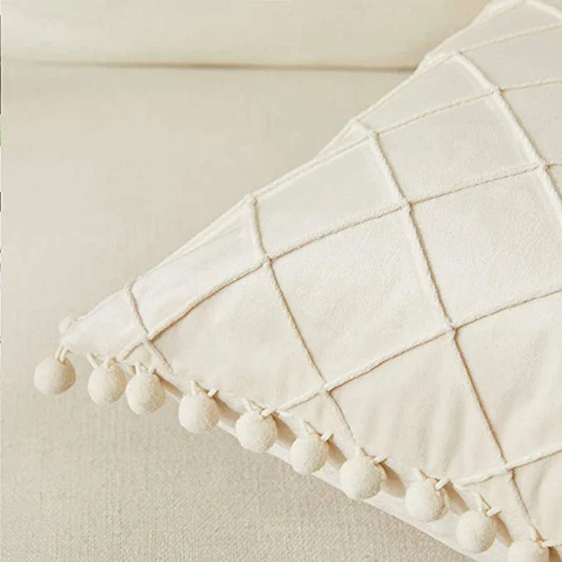 Inyahome Fluwelen Taille Sierkussen Met Pompom Effen Kleur Decoratief