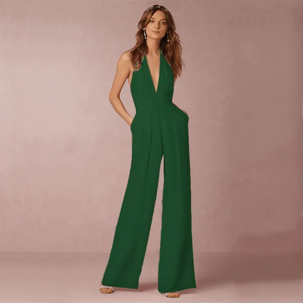 Helena - Wijde broeken effen casual lange jumpsuits - Visconte