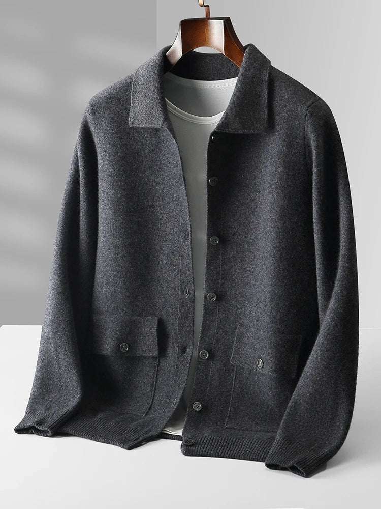 Wool Cardigan with Polo Collar | High Quality Materials - Warm and Cozy - Fall - Ideal for Formal and Informal Occasions