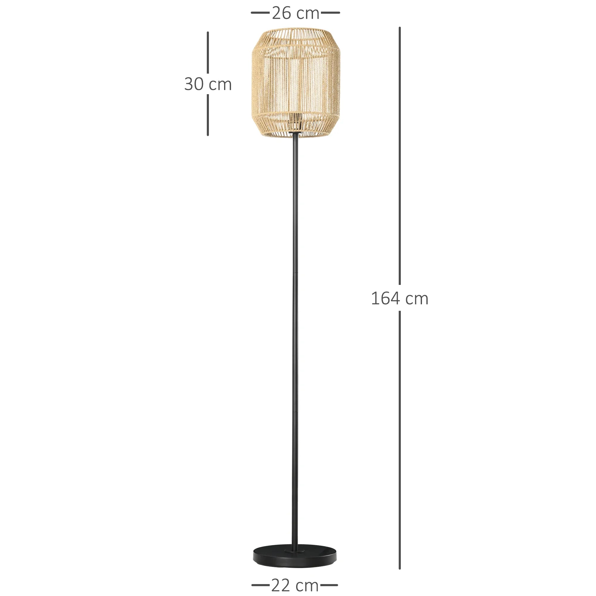 Moderne Staande Vloerlamp – Handgeweven Papieren Lampenkap – E27 Fitting – 164 cm – Voor Woonkamer & Slaapkamer