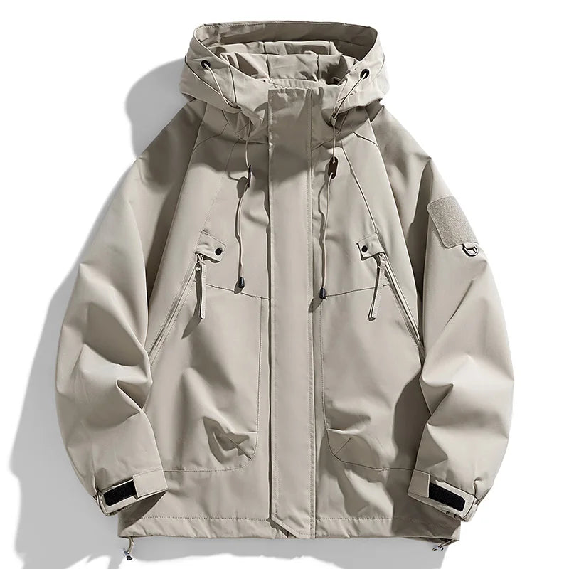 Visconte Heren Windbreaker – Waterdichte Cargo Hooded Jacket, Zwarte Outdoor Bomber, Lichtgewicht Softshell voor Hiking