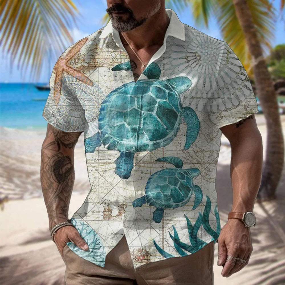 2024 Nieuwe 3d Digitale Print Zomer Casual Losse Korte Mouwen Shirt Heren Mode Trend Hawaiiaans Zee Shirt - Visconte