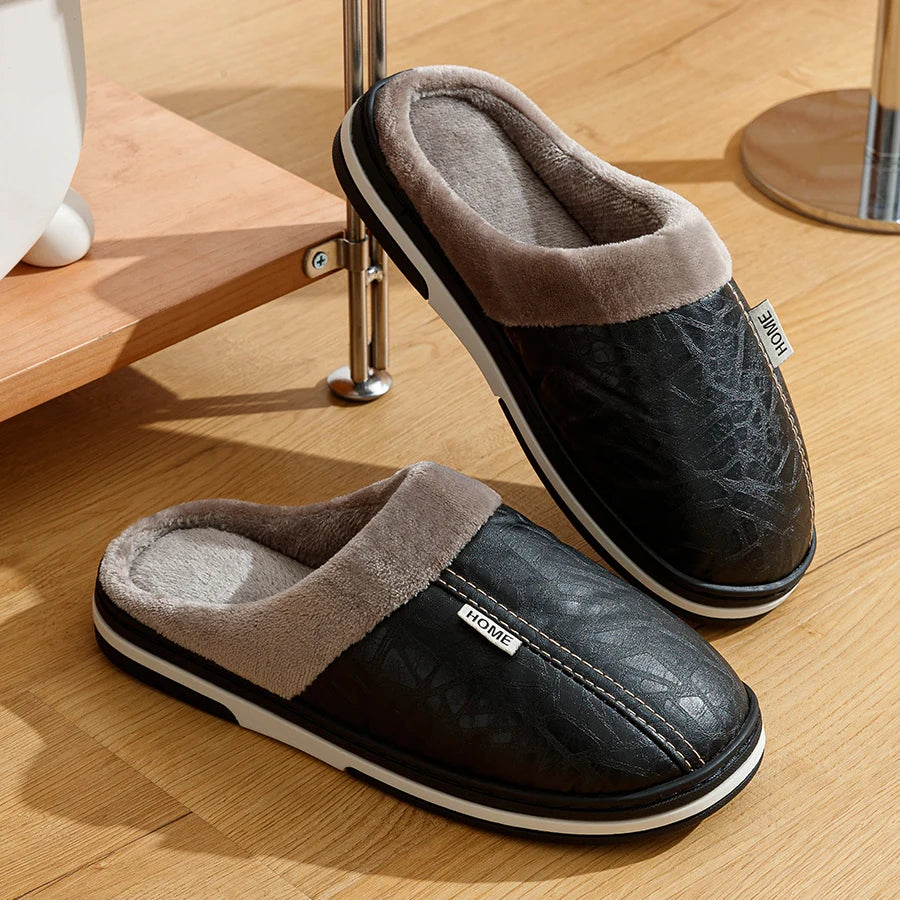 Heren Slippers PU Leer Groot Maat | Slippers | Warme Winter Pantoffels Binnen, Waterdicht & Comfortabel