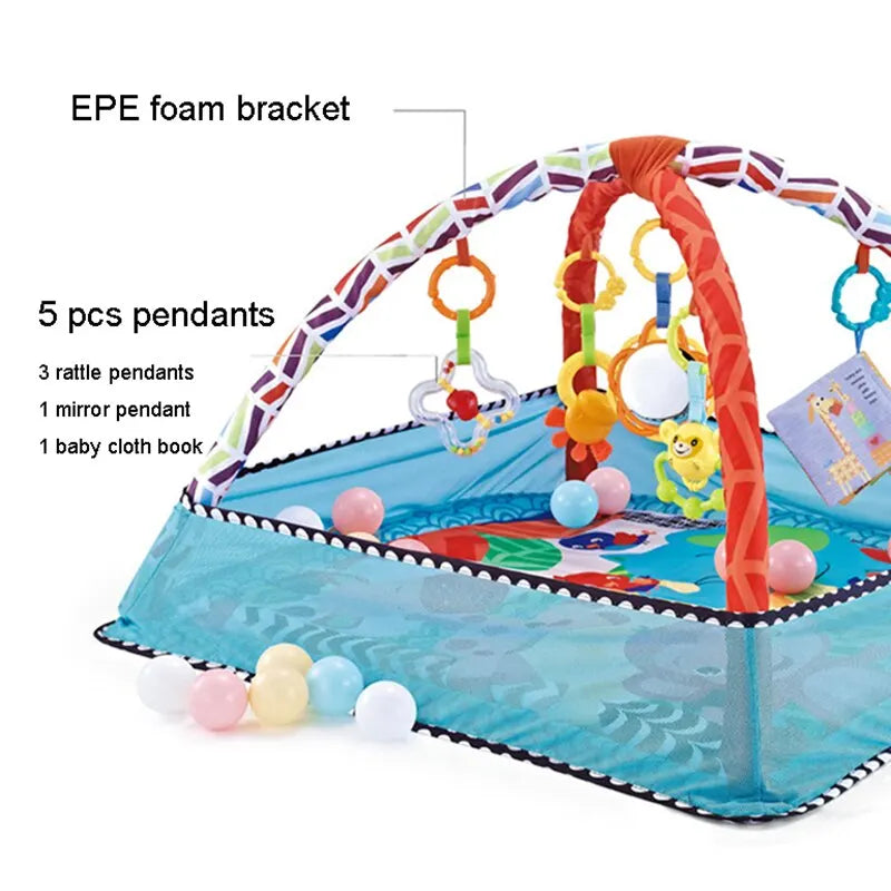 Baby Speelmat met Fitness Frame – Educatief & Zacht Canvas – CE-Gecertificeerd – Activiteitenmat voor Pasgeborenen & Peuters