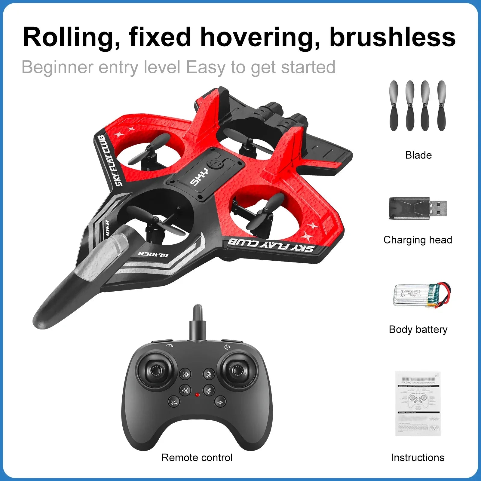 2.4G L0712 RC Vliegtuig – Foam Glider met Licht & Gyroscopische Besturing, Speelgoedvliegtuig voor Jongens