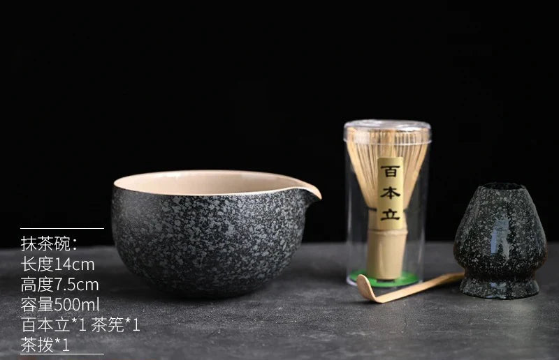 Japanse Matcha Thee Set – Bamboe Klopper, Kom, Schep & Houder – Traditioneel Ceremonieel Matcha Bereiden – Cadeauset