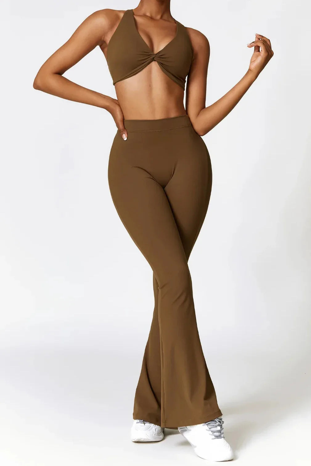 ELLIS | Flare Legging & Twist Crop Top Set - Ember Brown - Slimfit