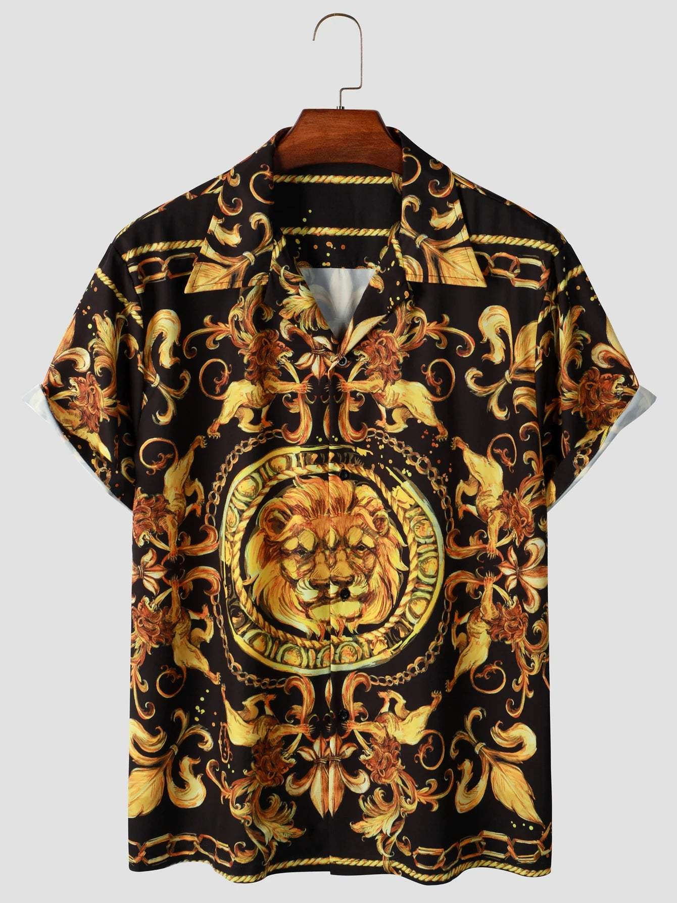 Retro Barokke Leeuwenprint Heren Bowlingshirt-Hawaiiaans Shirt Met Korte Mouwen Voor Dagelijks Gebruik, Vakantie En Strandresor - Visconte