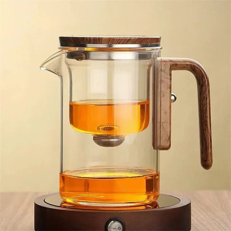 Theemagneet- Glazen Theepot met Gescheiden Filtratie