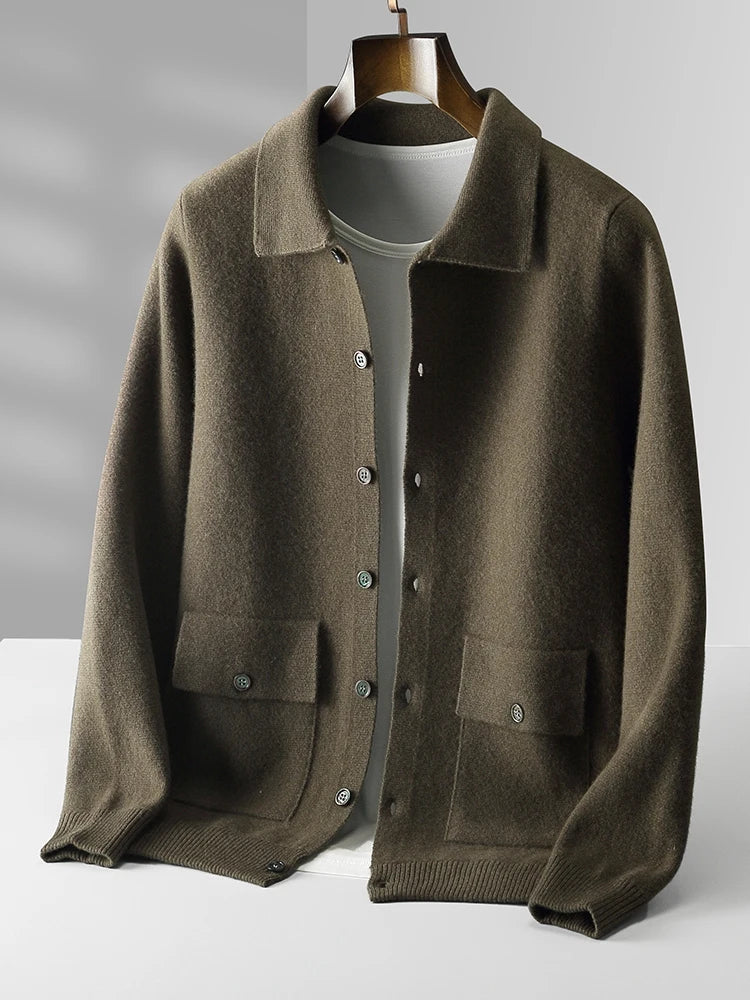 Wool Cardigan with Polo Collar | High Quality Materials - Warm and Cozy - Fall - Ideal for Formal and Informal Occasions