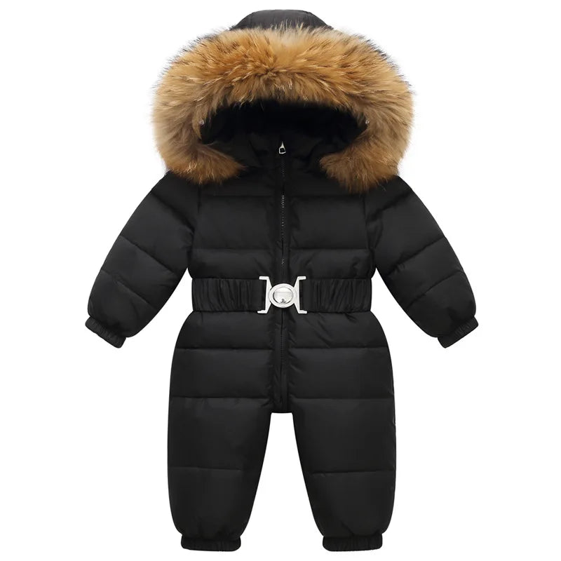 Winter Overall Niko | Waterproof snow suit with faux fur hood and belt for children