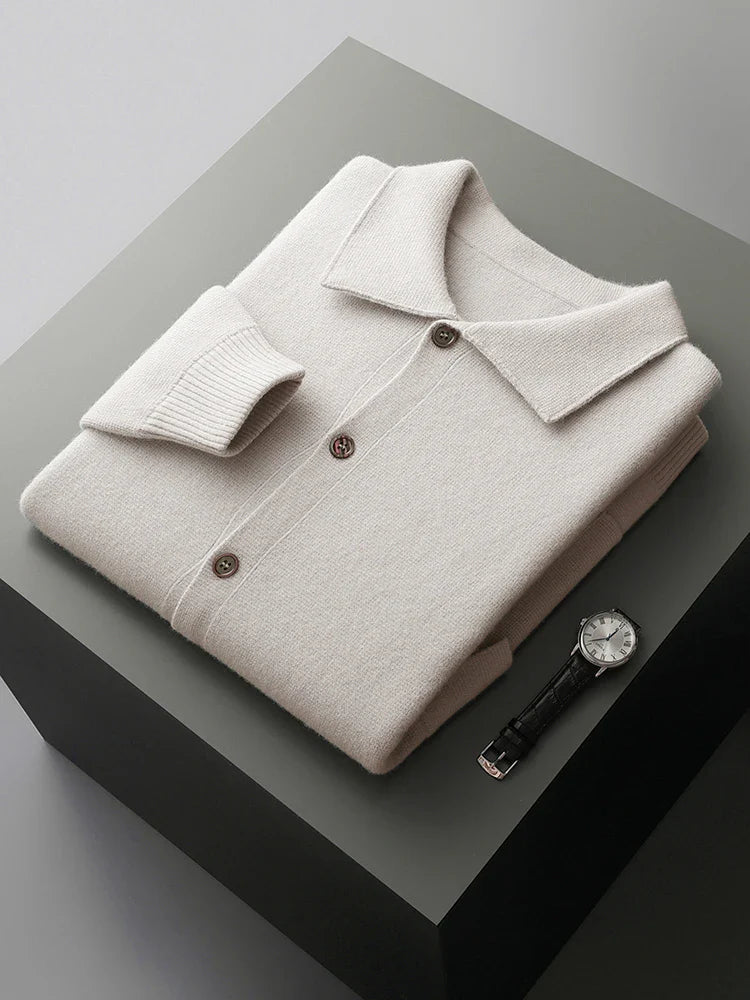 Wool Cardigan with Polo Collar | High Quality Materials - Warm and Cozy - Fall - Ideal for Formal and Informal Occasions