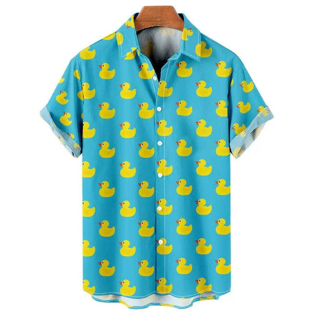 Eend 3d Print Shirts Heren Mode Hawaiiaans Shirt Korte Mouw Casual Strand Shirts Jongens Single-Breasted Blouse Heren Kleding - Visconte