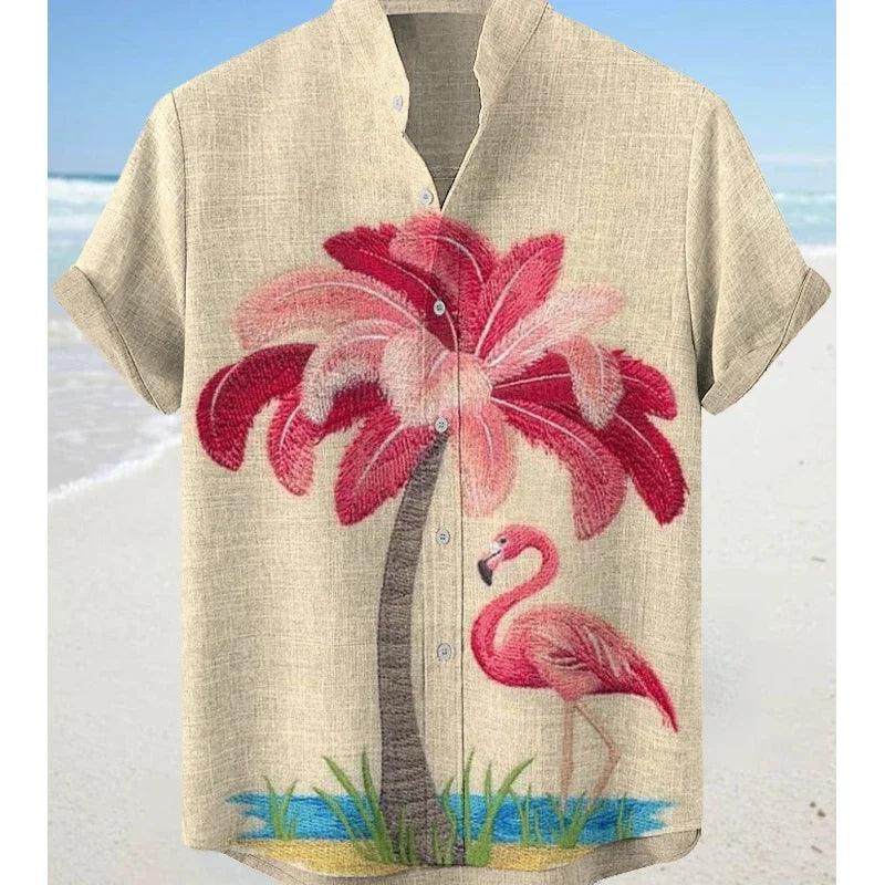 Hawaiian style men's shirt made of bamboo and linen material, lightweight and comfortable, with collar and button designcomforta - Visconte