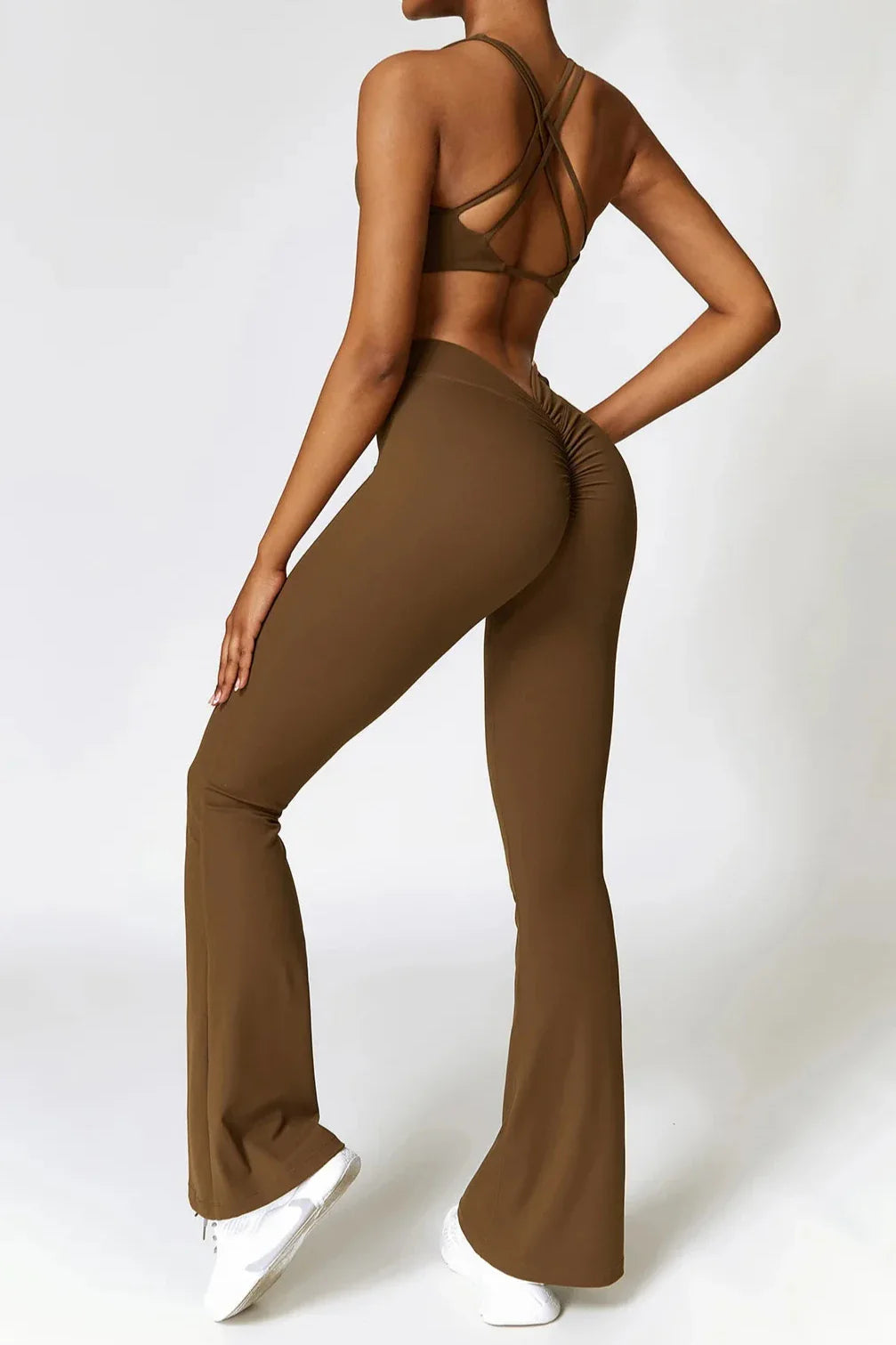 ELLIS | Flare Legging & Twist Crop Top Set - Ember Brown - Slimfit